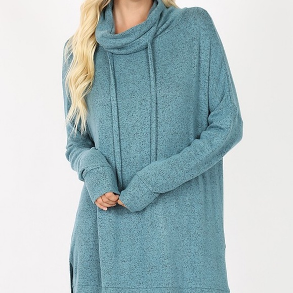 ✔CLEARANCE! Teal cowl neck drawstring tunic - Picture 3 of 3